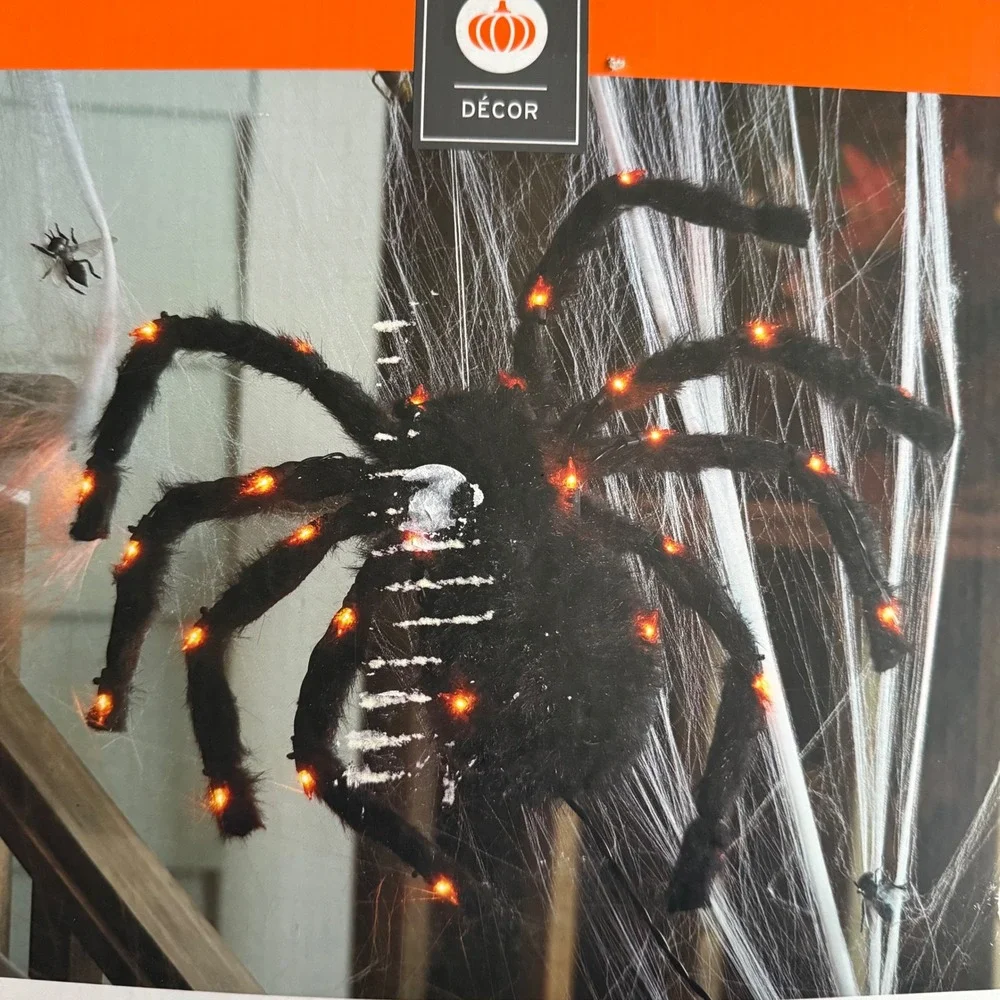 Target Halloween Orange Lighted Spider Black Fuzzy Decor 240 11 9583 2013